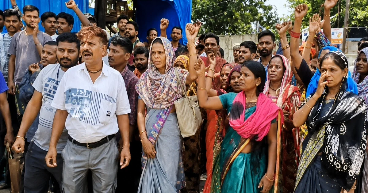 Adhartal Industrial Area में श्रमिकों का Protest, मालिक पर आरोप