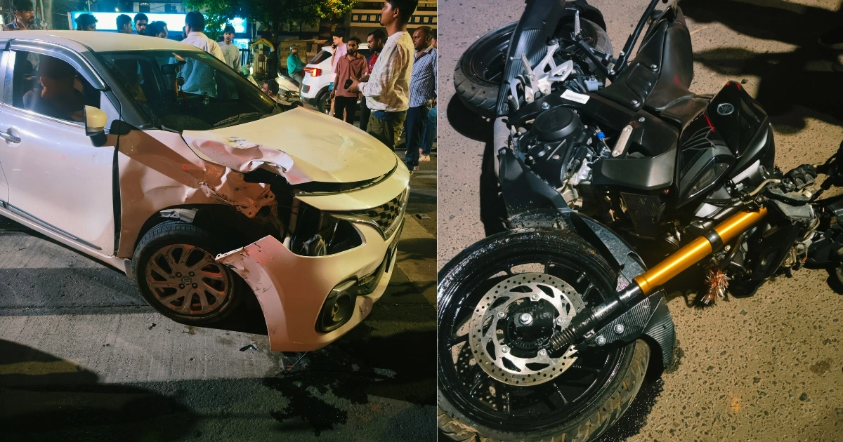 Ahinsa Chowk पर Car-Bike की भिड़ंत, युवक गंभीर घायल