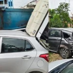 Ghamapur में बेकाबू डंपर ने कई गाड़ियों को मारी टक्कर, पलटा वाहन