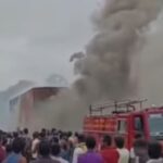 जबलपुर-सिवनी हाईवे पर कंटेनर में भीषण आग, चालक-परिचालक सुरक्षित